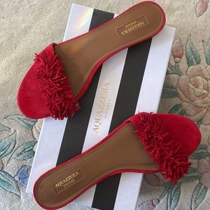 Aquazzura red suede fringe flats